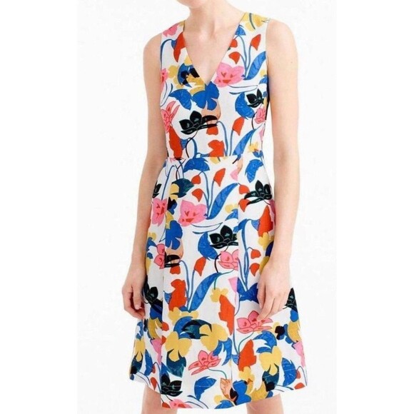 J Crew Aline Dress Womens 16 Morning Floral Linen Blend Feminine Church Brunch - Picture 1 of 10